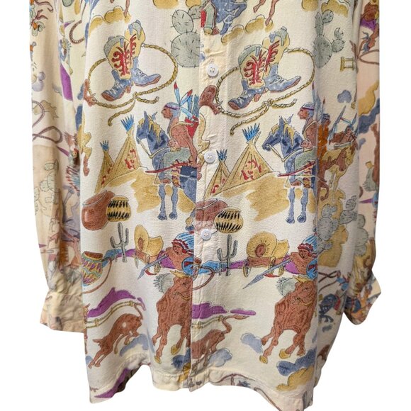 Vintage Paragraff Unisex Size L Cowboys Indians Novelty Button Up L/S Shirt Top - Picture 6 of 12